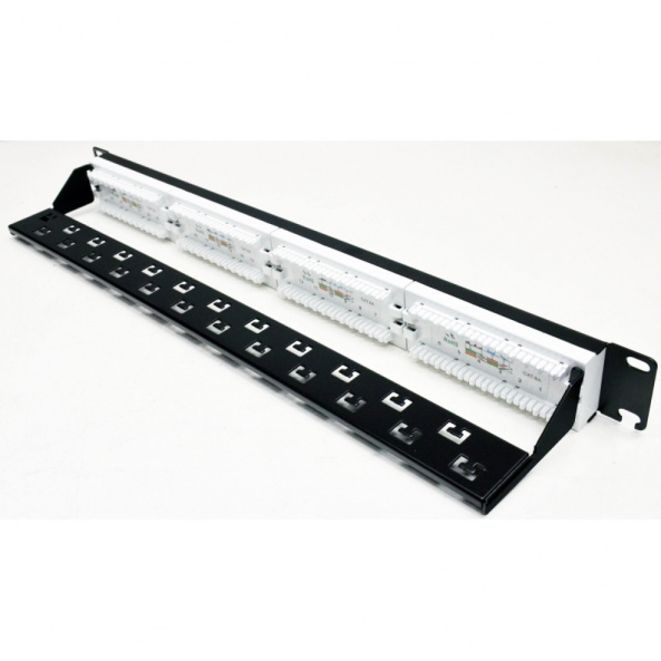 Патч-панель CMS 19" 24xRJ-45 UTP, кат. 6a з організатором кабелю і пластиковими шторками - фото 2