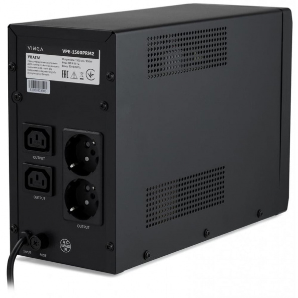 Джерело безперебійного живлення Vinga VPE-1500PRM2 1500ВА / 900 Вт з LED-індикацією у металевому корпусі - фото 4