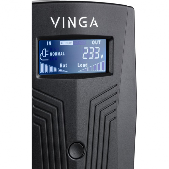 Джерело безперебійного живлення Vinga VPC-800P 800ВА / 480 Вт з LCD-дисплеєм у пластиковому корпусі - фото 2