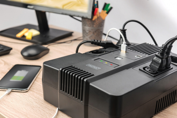 Джерело безперебійного живлення DIGITUS All-in-One, 600VA/360W, LED, 4xSchuko/3xC13, RJ45, USB - фото 3