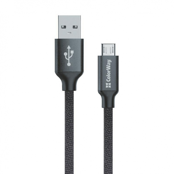 Кабель ColorWay USB-MicroUSB, 2.4А, 2м Black (CW-CBUM009-BK) - фото 1