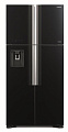 Холодильник с верхней мороз. HITACHI R-W660PUC7XGBK, 184х75х86см, 4 дв., Х- 396л, М- 144л, A+, NF, Инвертор,Лед, Черный (стекло)