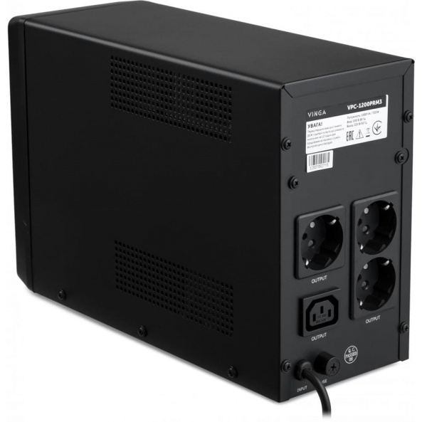 Джерело безперебійного живлення Vinga VPC-1200PRM3 1200ВА / 720 Вт з LED-дисплеєм у металевому корпусі - фото 3