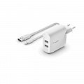 Мережевий ЗП Belkin Home Charger 24W DUAL USB 2.4A, Lightning 1m, white