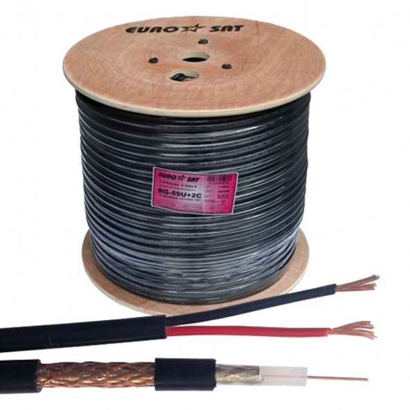 Кабель коаксиальный RG-59-CU+2x0,5 PE EUROSAT, наружный комбинированный, бухта 305 м - фото 2