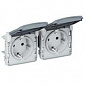 Plexo Legrand Розетка 2х2К+З, Schuko, 16 A, 250В, ІР55, ІК07 c крышкой, горизонтальная, серый - фото 1