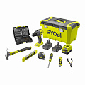 Шуруповерт-дриль RYOBI R18PD3-220TAH з набором ручного інструменту та оснащенням, з toolbox, АКБ 2х2Ач, ЗУ.