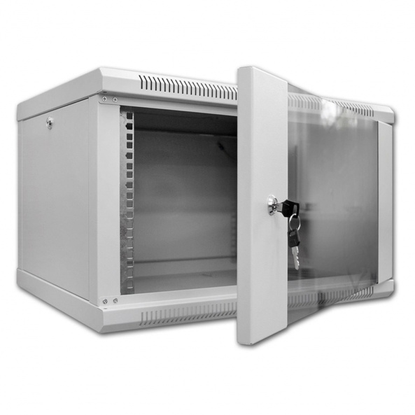 Шкаф серверный SteelNet 6U 600 x 450 для сетевого оборудования (стекло, серый) - фото 2
