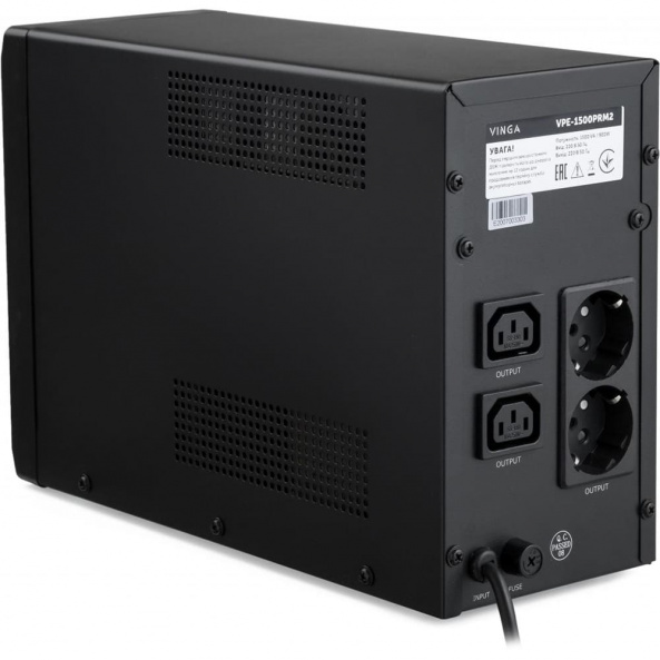 Джерело безперебійного живлення Vinga VPE-1500PRM2 1500ВА / 900 Вт з LED-індикацією у металевому корпусі - фото 3